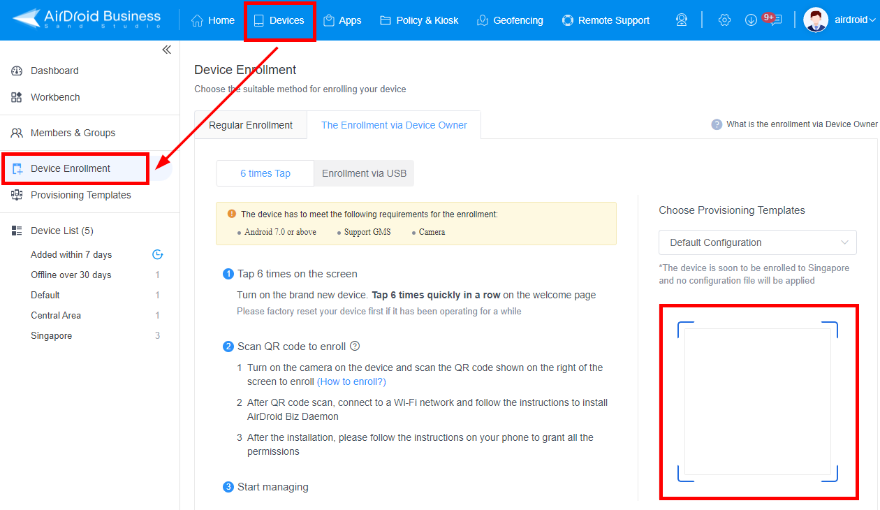 2 Select the Provisioning template on Admin Console 1