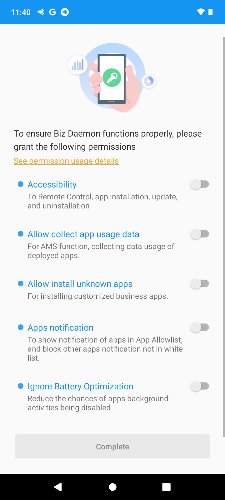 Grant permissions for AirDroid Business Daemon