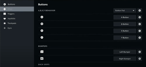 custome button layout settings on Steam Deck