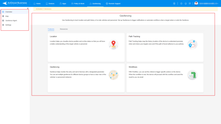 Geofencing Page of Admin Console