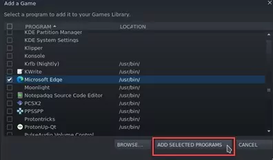 Tambahkan Edge ke Steam melalui Perpustakaan Steam