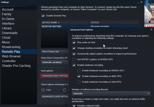 Advanced Host Options in Steam