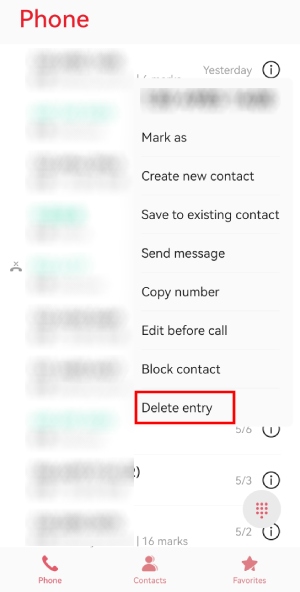 delete call entry Android phone