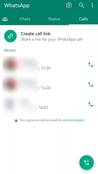 check WhatsApp call history