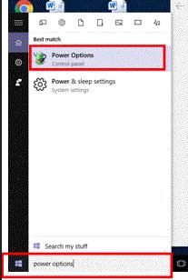 search Power Options on Windows