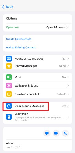 select disappearing messages for individual