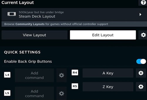 change control layout in Steam Deck