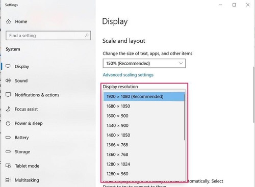 adjust display resolution on Windows