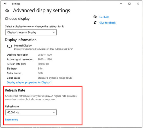 Cambiar la frecuencia de actualización en Windows