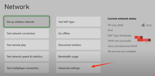 reset network settings on Xbox
