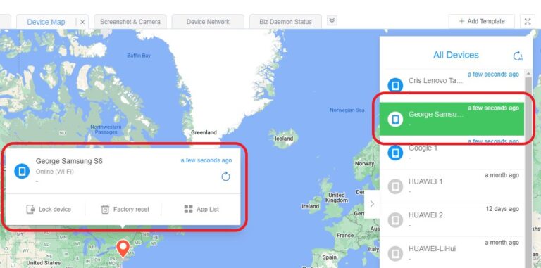 locate the devices in Device Map template