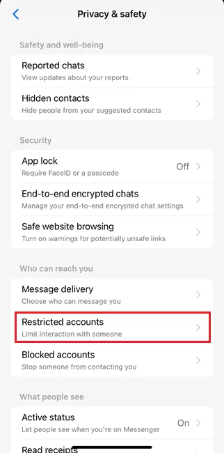 Restricted accounts on Messenger