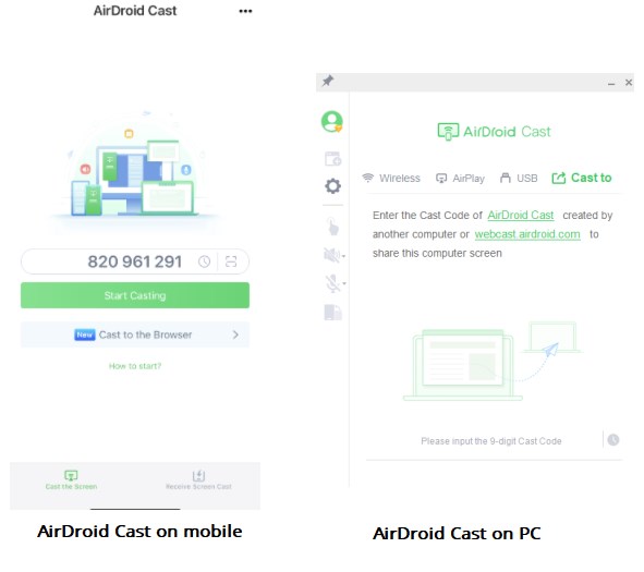 AirDroid Cast on PC and mobile