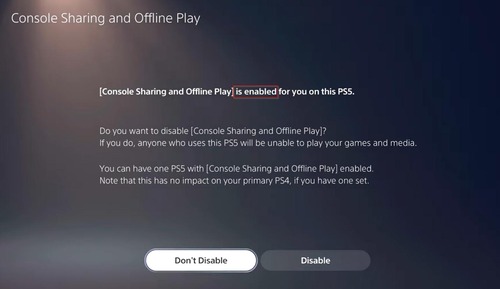 enable Console Sharing and Offline Play