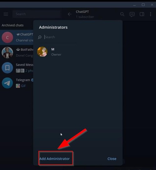 add admin for Telegram channel