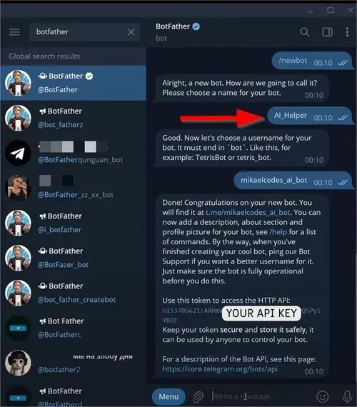 create bot name on Telegram