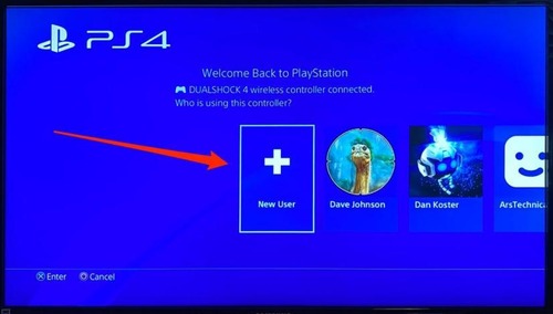 select to create new account on PS4