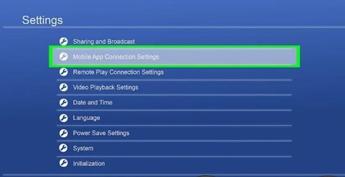 Mobile App Connection settings on PS4