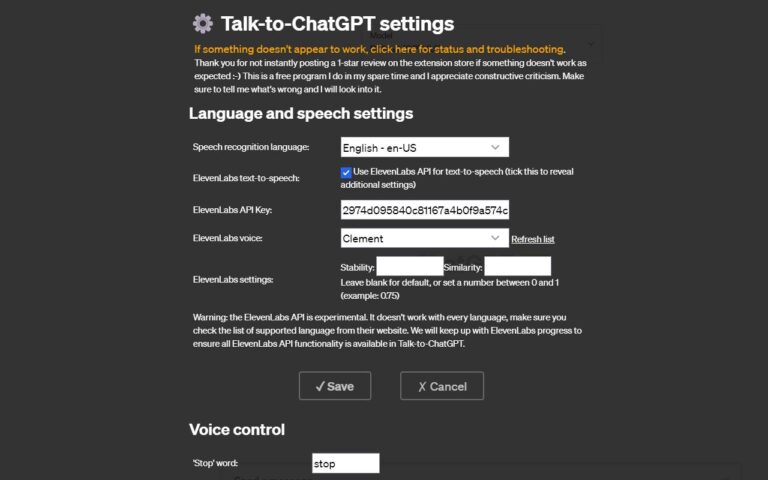 talk to chatgpt extension settings
