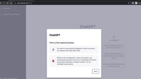 Página de bienvenida de ChatGPT en la web