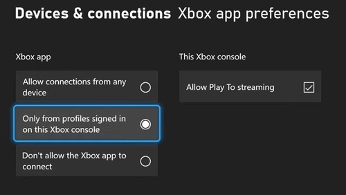Xbox app preference setting on Xbox
