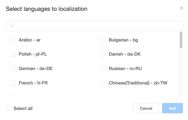 Select languages to localization