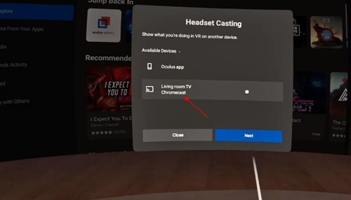 Cast menyang TV saka headset Oculus