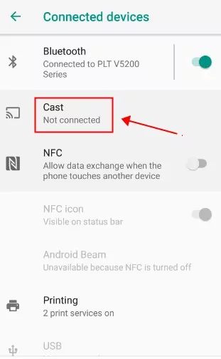 Cast option in Android Settings
