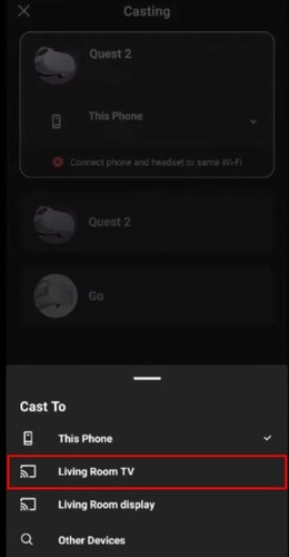 Elegir Oculus Quest 2 a la televisión a través de Mobile