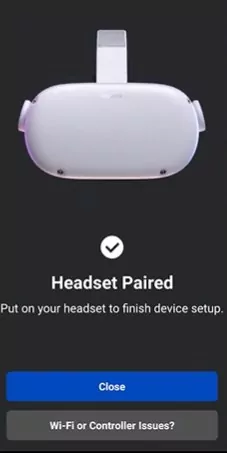 Oculus App e fone de ouvido emparelhados