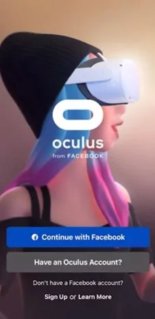Faça login no aplicativo Oculus no celular