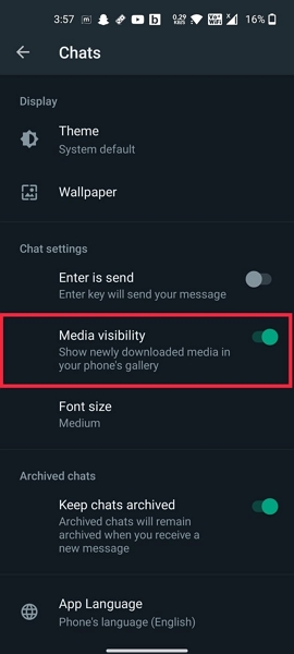 whatsapp media visibility