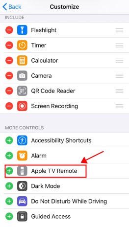add Apple TV Remote to Control Center