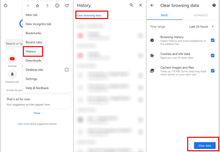 eliminar el historial de búsqueda de Google Chrome en el teléfono Android