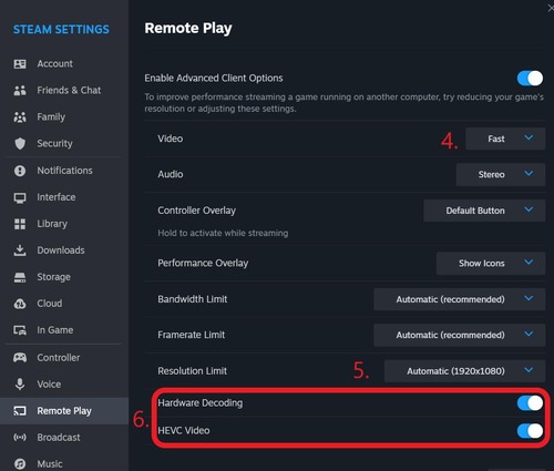 change Steam quality settings