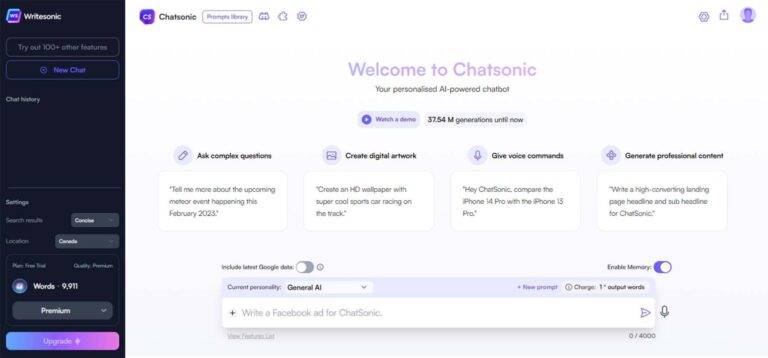 chatsonic dashboard