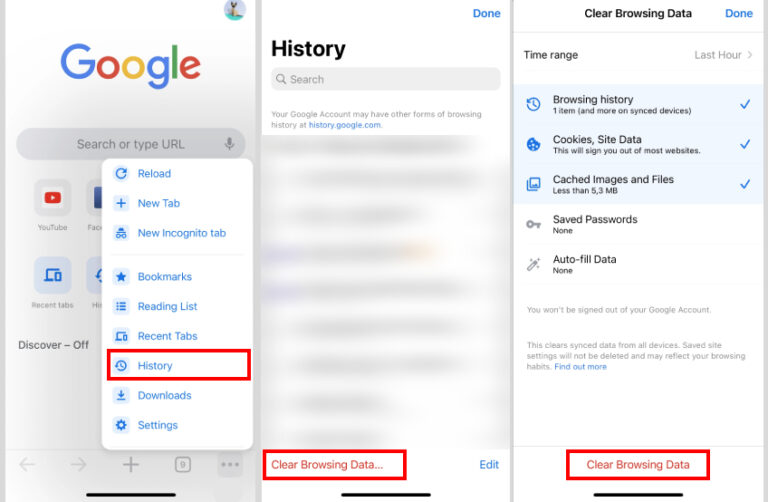 iPhone Google borrar historial de búsqueda de Chrome