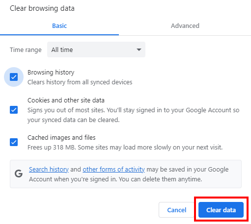 delete google search history on Mac