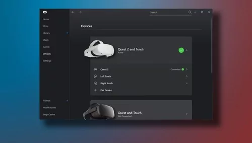 Devices tab in Oculus app on PC