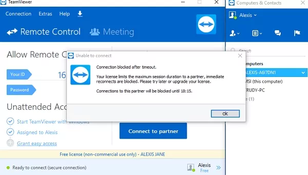 Conexión Bloqueada tras Tiempo de Espera TeamViewer