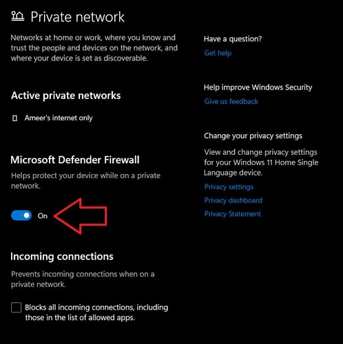 Deshabilitar el firewall de defensor de Microsoft