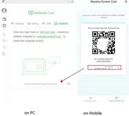 enter cast code on PC from mobile