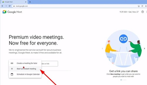 start a meeting in Google Meet