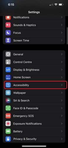 Accessibility settings in iPhone