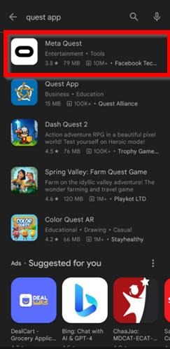Meta Quest app in app store