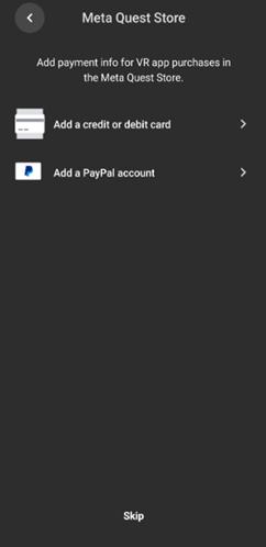 Payment page in Meta Quest app