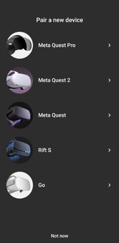 pairing page in Meta Quest app