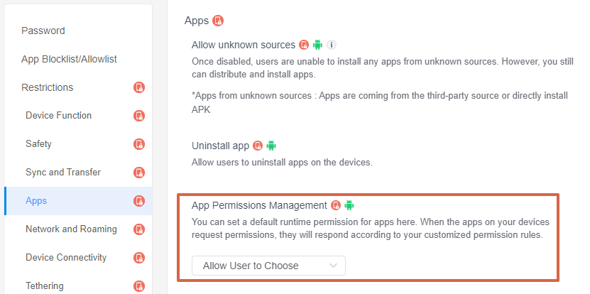 Access the "App Permissions Management" Policy