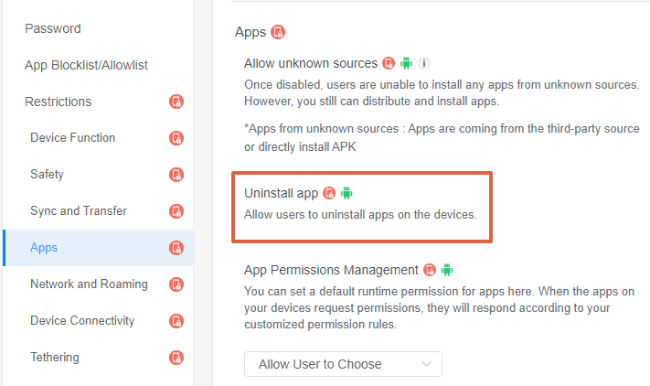 Access the "Uninstall App" Policy