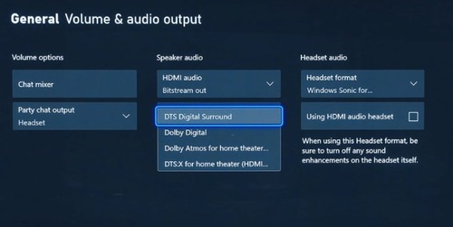 audio settings in Xbox